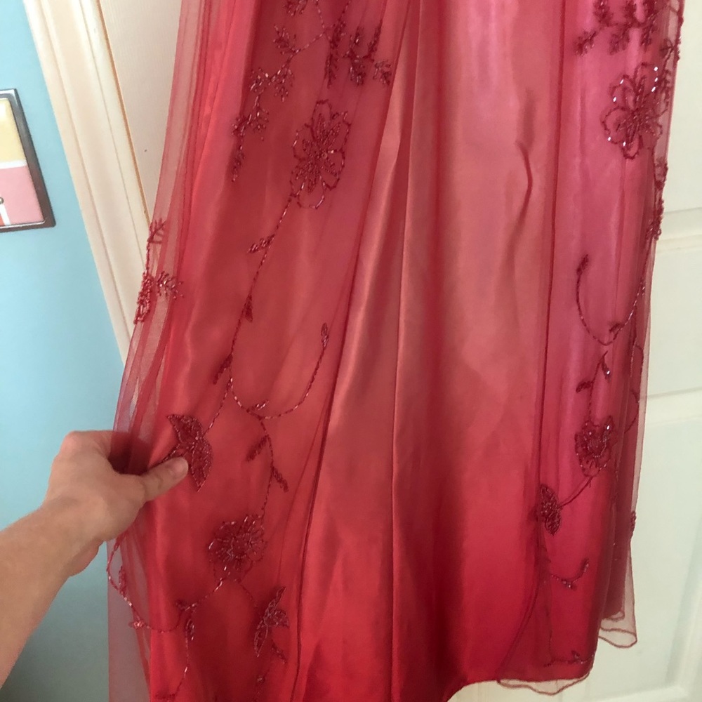Cache beaded formal gown in a pink ombré color